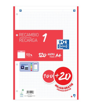 RECAMBIO OXF. A4 100h 4 TAL. CD.5 ROJO