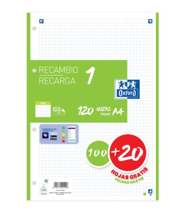 RECAMBIO OXF. A4 100h 4 TAL. CD.5 VERDE