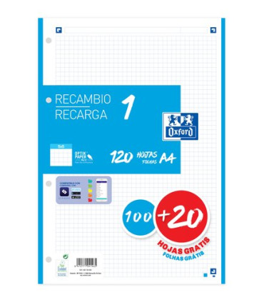 RECAMBIO OXF. A4 100h 4 TAL. CD.5 TURQ