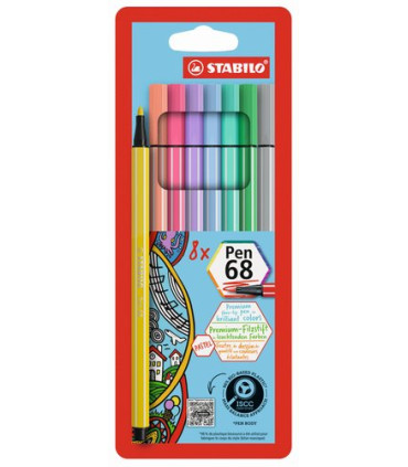 ROTUL.STABILO PEN 68 CAJA PLASTICO de 8