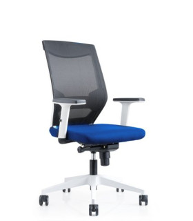 SILLA ROCADA BLANCA TAPIZADO AZUL