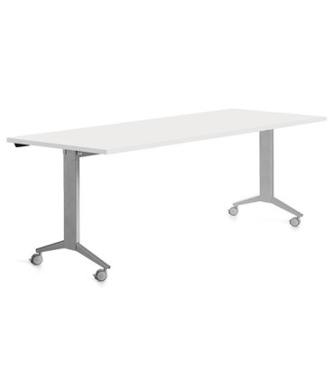 MESA ROCADA METAL 180x80 GRIS/BLANCO