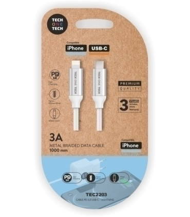 CABLE TECHONE USB-C-LIGHTNING BLANCO 1 m