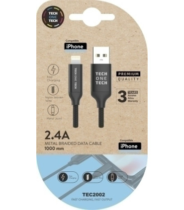 CABLE TECHONE USB-LIGHTNING NEGRO 1 m.