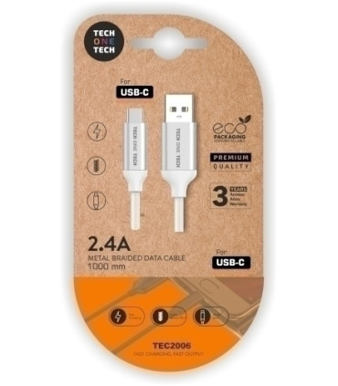 CABLE TECHONE USB-USB-C BLANCO 1 m.