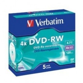 DVD RW VERBATIM 4 7GB 4x PACK 5 JEWEL CASE Incluye Canon LPI de 1 40