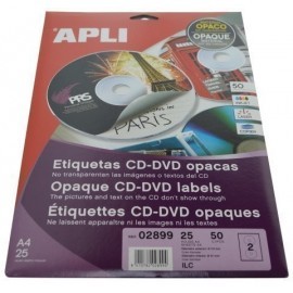 ETIQUETAS ADH IMPR APLI A4 MULTIMED CD DVD CLASICA BLISTER 25h DORSO OPACO Ø ext 114 e int 41 mm 50 uds 02899