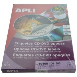 ETIQUETAS ADH IMPR APLI A4 MULTIMED CD DVD CLASICA CAJA 100h DORSO OPACO Ø ext 114 e int 41 mm 200 uds 10166
