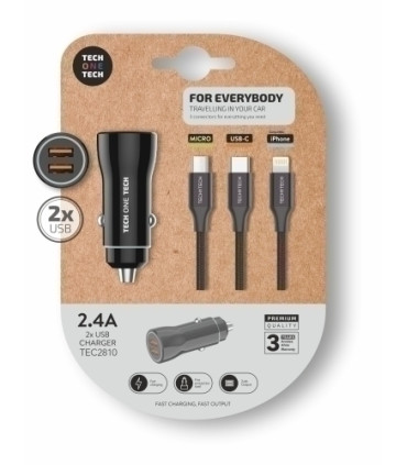 CARGADOR TECHONE DOBLE MECHERO NEGRO