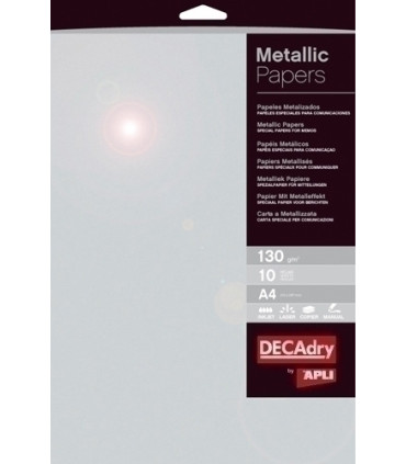 PAPEL METALIZAD.A4 APLI 130g 10h PLATA