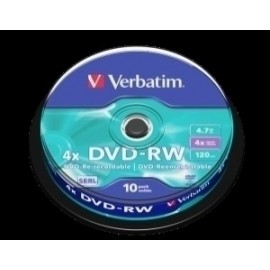 Dvd -Rw Verbatim 4.7gb 4x Spindle 10 Advanced Serl (Incluye Canon Lpi De 2.80 €)