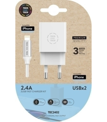 CARGADOR TECHONE DOBLE + CABLE USB-LIGHT