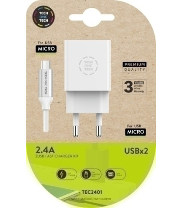 CARGADOR TECHONE DOBLE + CABLE USB-USB-M