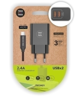 CARGADOR TECHONE DOBLE + CABLE MICRO-USB