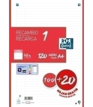 RECAMBIO OXF. A4 120h 4 TAL. HZT.ROJO