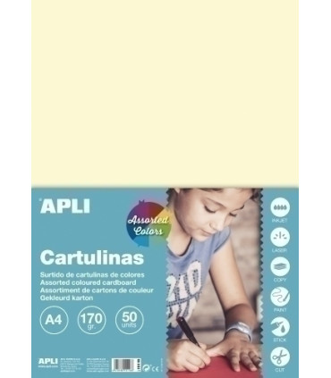 CARTULINA A4 170gr. 50 UD. COL. PASTEL