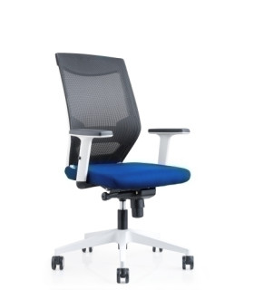 SILLA ROCADA BLANCA TAPIZADO AZUL