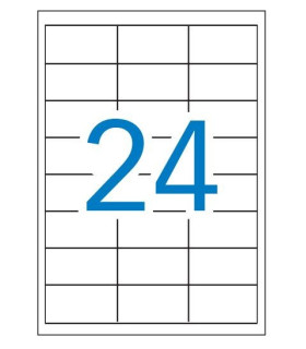 Caja de 100 hojas de etiquetas A4  ( 24 por hoja - 64,6x33,8 mm tamaño etiqueta )