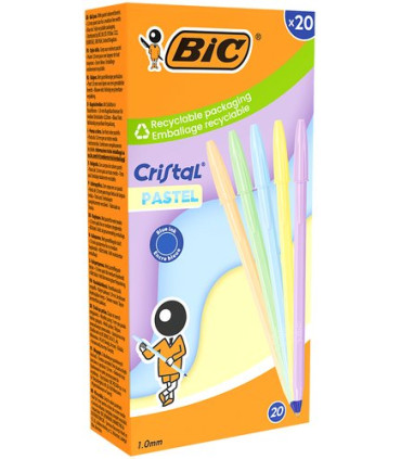 BOLIG.BIC CRISTAL PASTEL CAJA DE 20