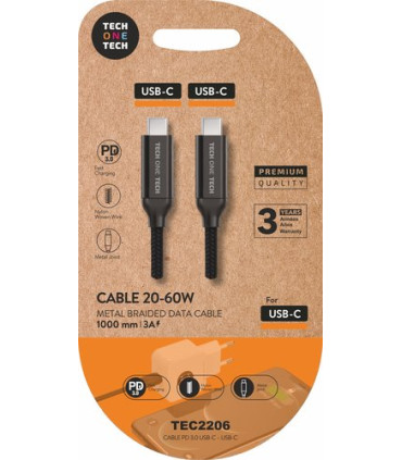 CABLE TECHONE USB-C-USB-C NEGRO 1 m.