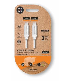CABLE TECHONE USB-C-USB-C BLANCO 1.5 m.