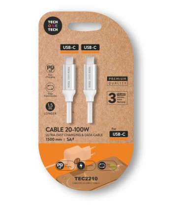 CABLE TECHONE USB-C-USB-C BLANCO 1.5 m.