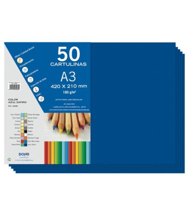 CARTULINA A3 DOHE 180g AZUL ZAFIRO P/50