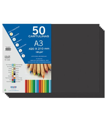 CARTULINA A3 DOHE 180g NEGRO P/50