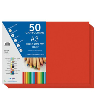 CARTULINA A3 DOHE 180g ROJO P/50