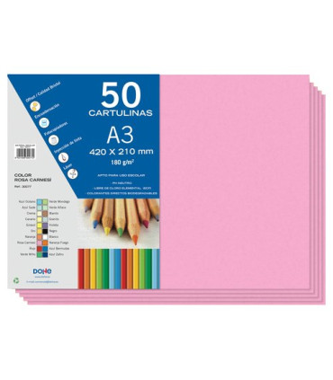 CARTULINA A3 DOHE 180g ROSA CARMESI P/50