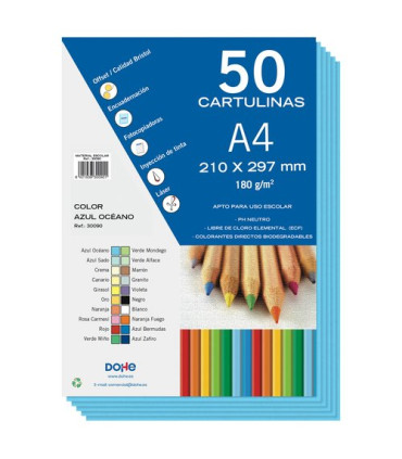 CARTULINA A4 DOHE 180g AZUL OCEANO P/50