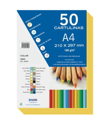 CARTULINA A4 DOHE 180g ORO P/50