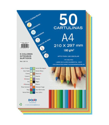 CARTULINA A4 DOHE 180g SURTIDO P/50