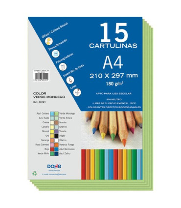 CARTULINA A4 DOHE 180g VERDE MONDEG P/15