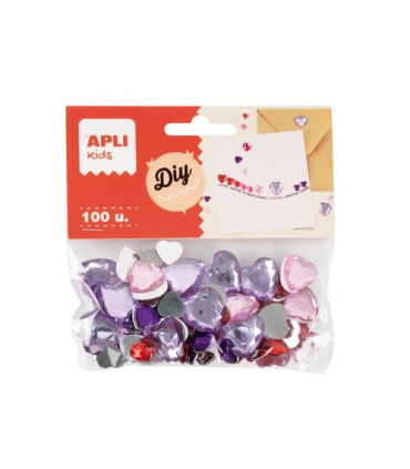 DIAMANTES ACRIL. APLI CORAZONES  B/100