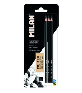 LAPICES CARBONCILLO MILAN BL.3 +GOMA