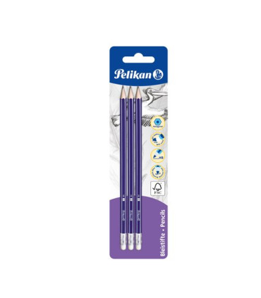 LAPIZ PELIKAN Nº3 - HB C/GOMA BLISTER 3