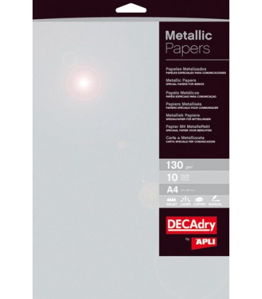 PAPEL METALIZAD.A4 APLI 130g 10h PLATA