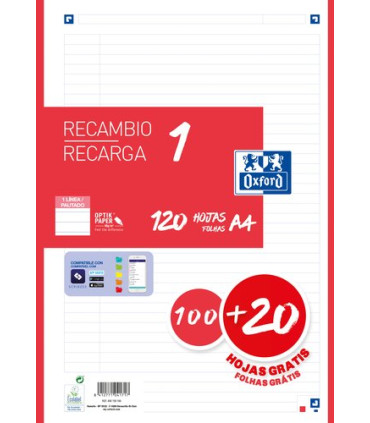 RECAMBIO OXF. A4 120h 4 TAL. HZT.ROJO