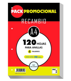 RECAMBIO PACSA A4 120h 90g 4 TAL. CD.4