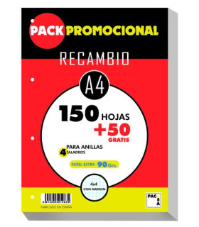 RECAMBIO PACSA A4 200h 90g 4 TAL. CD.4