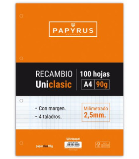 RECAMBIO PAPYRUS A4 100h 4 TAL.MM C/M