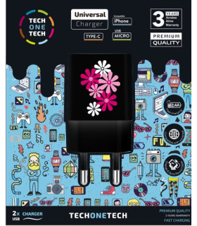 CARGADOR TECHONE DOBLE PARED BLACK FOWER