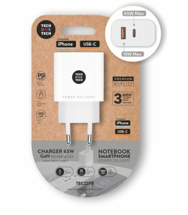 CARGADOR TECHONE DOBLE USB + USB-C
