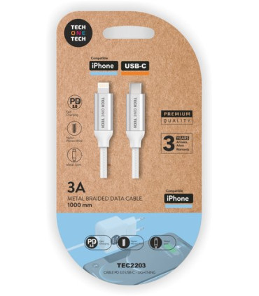 CABLE TECHONE USB-C-LIGHTNING BLANCO 1 m