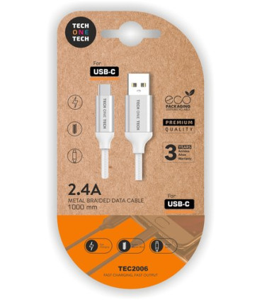 CABLE TECHONE USB-USB-C BLANCO 1 m.